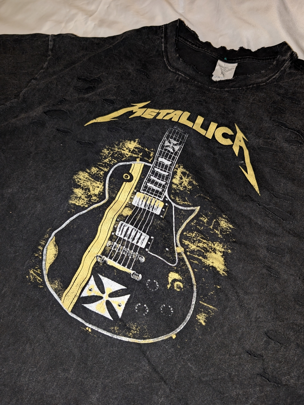 Metallica Distressed Acid Wash Guitar Graphic T-Shirt XL